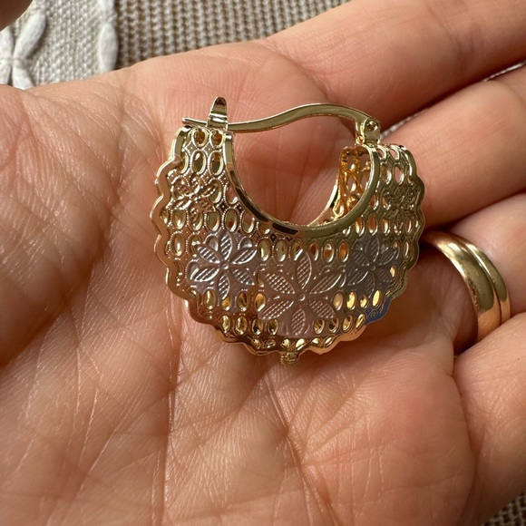 Wide Rose Gold Hoop Earrings - Picture 3 of 3